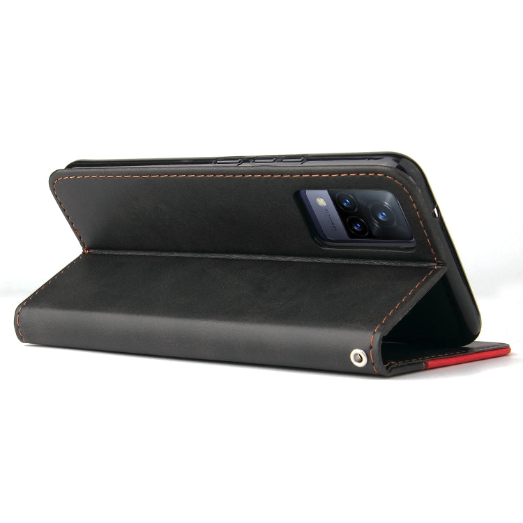 For vivo V21 4G / 5G Business Stitching-Color Horizontal Flip PU Leather Case with Holder & Card Slots & Photo Frame(Red) - vivo Cases by buy2fix | Online Shopping UK | buy2fix