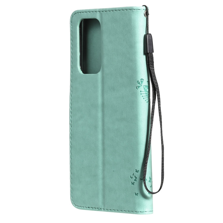 For OnePlus 9 Pro Tree & Cat Pattern Pressed Printing Horizontal Flip PU Leather Case with Holder & Card Slots & Wallet & Lanyard(Green) - OnePlus Cases by buy2fix | Online Shopping UK | buy2fix