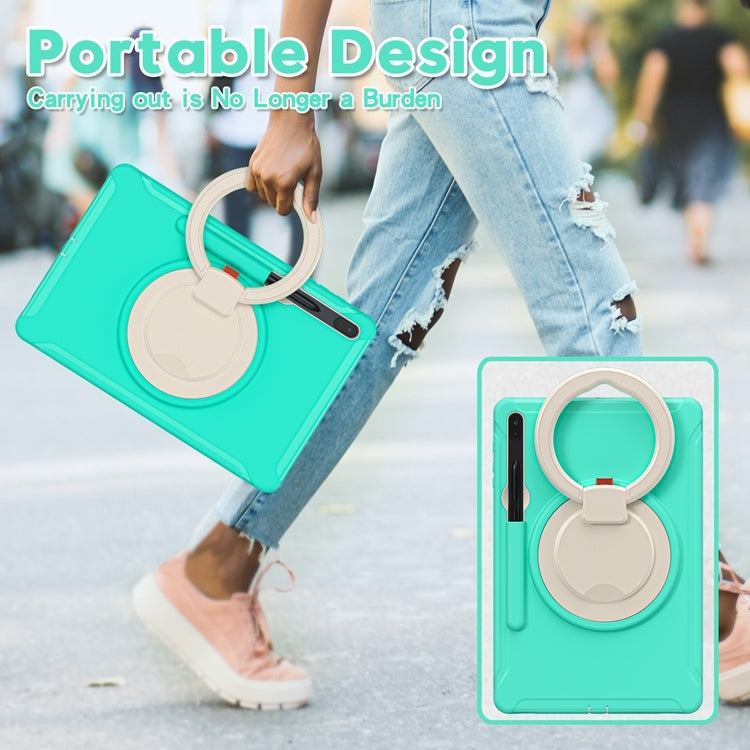 For Samsung Galaxy Tab S8+ / Tab S8 Plus /  Tab S7 FE / Tab S7+/S7 FE 12.4 inch T970 Shockproof TPU + PC Protective Case with 360 Degree Rotation Foldable Handle Grip Holder & Pen Slot(Mint Green) - Galaxy Tab S8+ Cases by buy2fix | Online Shopping UK | buy2fix