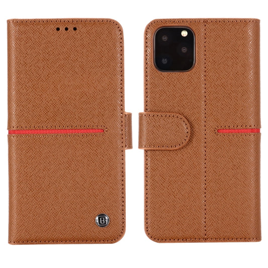 For iPhone 11 Pro GEBEI Top-grain Leather Horizontal Flip Protective Case with Holder & Card Slots & Wallet & Photo Frame(Brown) - iPhone 11 Pro Cases by GEBEI | Online Shopping UK | buy2fix