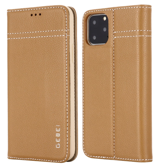 For iPhone 11 Pro GEBEI Top-grain Leather Horizontal Flip Protective Case with Holder & Card Slots(Khaki) - iPhone 11 Pro Cases by GEBEI | Online Shopping UK | buy2fix