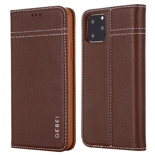 For iPhone 11 Pro Max GEBEI Top-grain Leather Horizontal Flip Protective Case with Holder & Card Slots(Brown) - iPhone 11 Pro Max Cases by GEBEI | Online Shopping UK | buy2fix