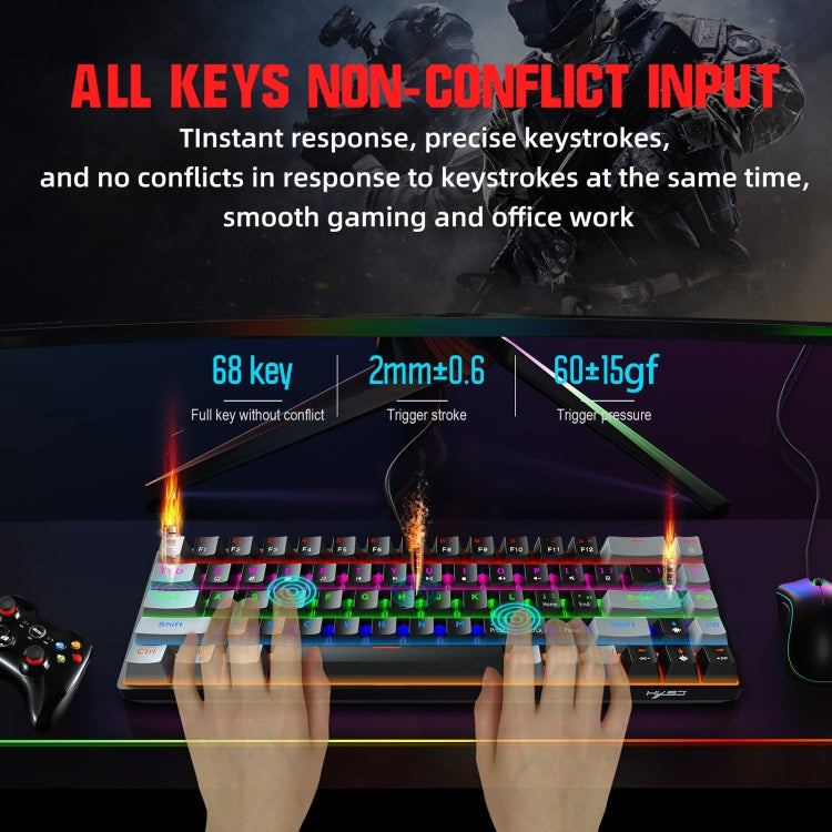 HXSJ V800 68 Keys Type-C Wired Cool Backlight Mechanical Keyboard(Red Shaft) - Wired Keyboard by HXSJ | Online Shopping UK | buy2fix