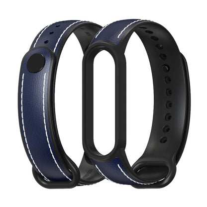 For Xiaomi Mi Band 5/6/7 MIJOBS TPU + Leather Watch Band(Blue+Black) - Watch Bands by MIJOBS | Online Shopping UK | buy2fix