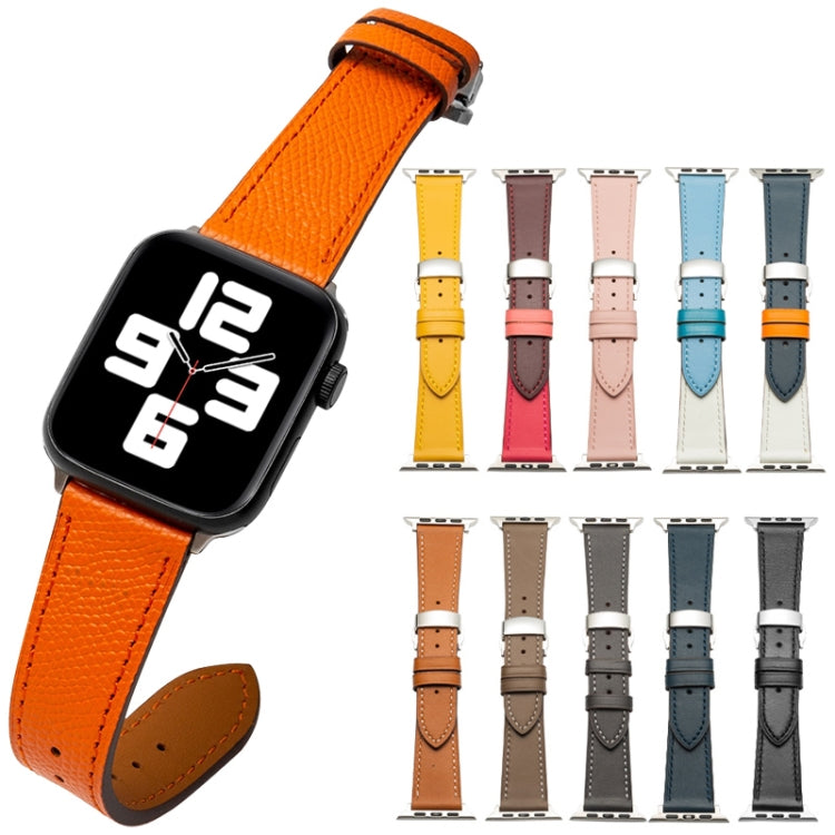 Butterfly Clasp  Top Layer Cowhide Leather Strap Watch Band For Apple Watch Series 8&7 41mm / SE 2&6&SE&5&4 40mm / 3&2&1 38mm(Baby Blue) - Watch Bands by buy2fix | Online Shopping UK | buy2fix