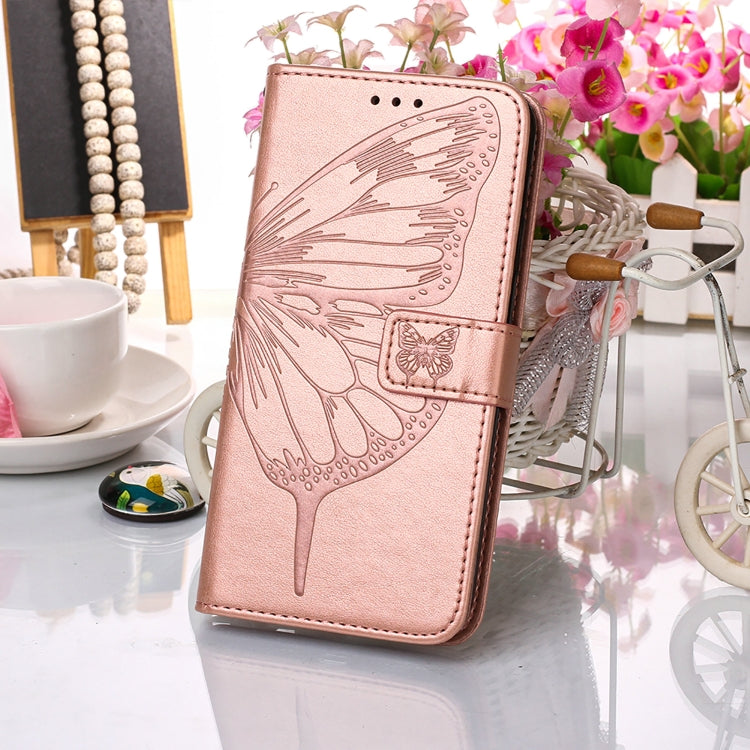 For Samsung Galaxy S22 Ultra 5G Embossed Butterfly Leather Phone Case with Holder & Card Slot & Wallet & Lanyard(Rose Gold) - Samsung Accessories by buy2fix | Online Shopping UK | buy2fix