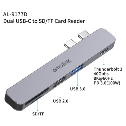 amalink 9177D Dual Type-C / USB-C to SD/TF Card Reader(Grey) - Card Reader by amalink | Online Shopping UK | buy2fix