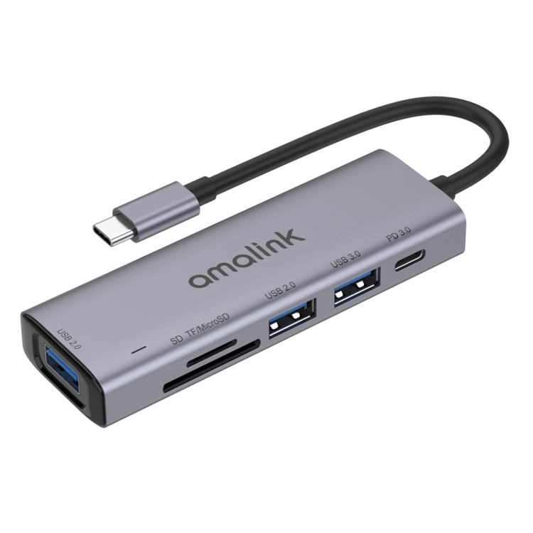 amalink 95120D Type-C / USB-C to SD/TF + 3 Ports USB + PD 3.0 Multi-function HUB (Grey) - USB HUB by amalink | Online Shopping UK | buy2fix