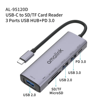 amalink 95120D Type-C / USB-C to SD/TF + 3 Ports USB + PD 3.0 Multi-function HUB (Grey) - USB HUB by amalink | Online Shopping UK | buy2fix