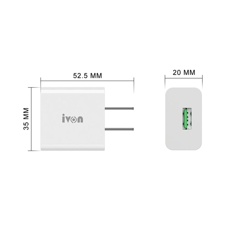 IVON AD-35 2 in 1 18W QC3.0 USB Port Travel Charger + 1m USB to Micro USB Data Cable Set, US Plug(White) - Mobile Accessories by IVON | Online Shopping UK | buy2fix