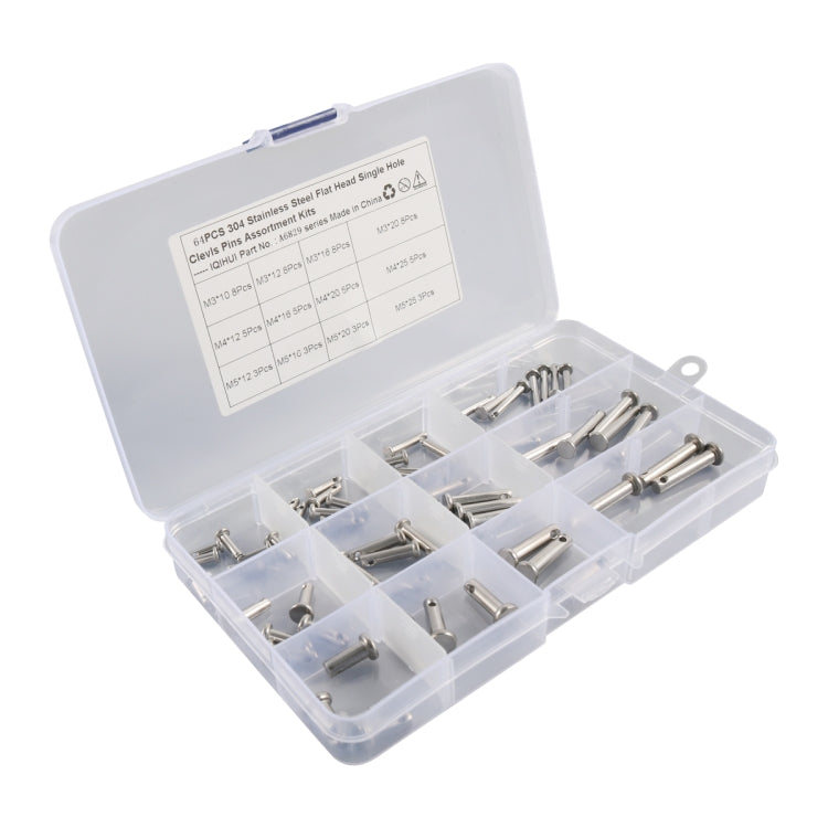 A6829 64 in 1 304 Stainless Steel Flat Head Single Hole Clevis Pins Assortment Kit - In Car by buy2fix | Online Shopping UK | buy2fix