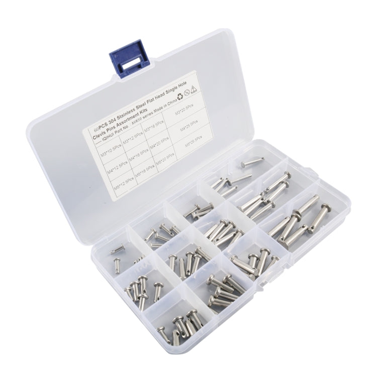 A6830 60 in 1 304 Stainless Steel Flat Head Single Hole Clevis Pins Assortment Kit - In Car by buy2fix | Online Shopping UK | buy2fix