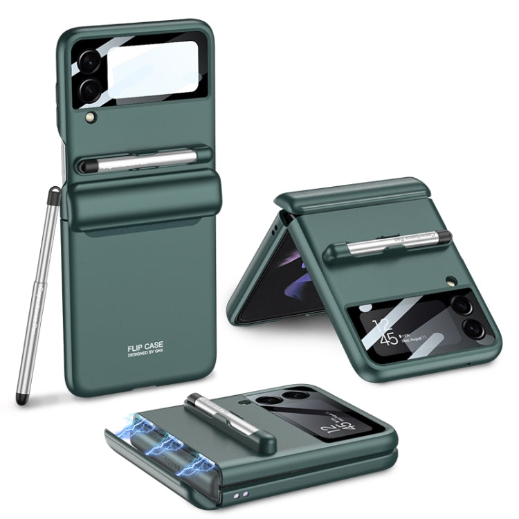 For Samsung Galaxy Z Flip3 5G GKK Magnetic Full Coverage Phone Flip Case with Pen(Forest Green) - Galaxy Phone Cases by GKK | Online Shopping UK | buy2fix