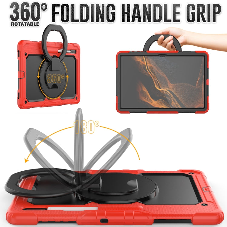 For Samsung Galaxy Tab S8 Ultra Shoulder Strap Silicone + PC Tablet Case(Red) - Galaxy Tab S8 Ultra Cases by buy2fix | Online Shopping UK | buy2fix