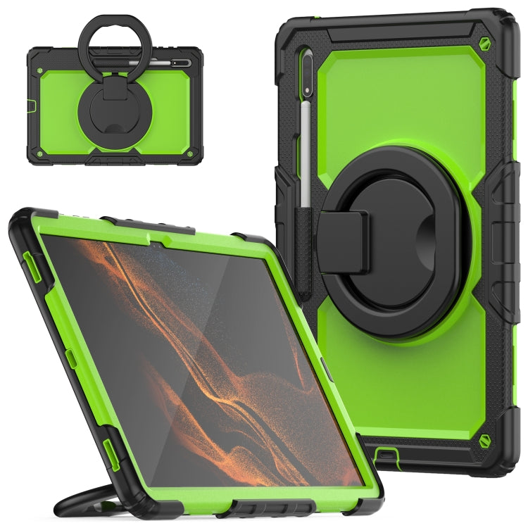 For Samsung Galaxy Tab S8 Ultra Shoulder Strap Silicone + PC Tablet Case(Yellow Green) - Galaxy Tab S8 Ultra Cases by buy2fix | Online Shopping UK | buy2fix