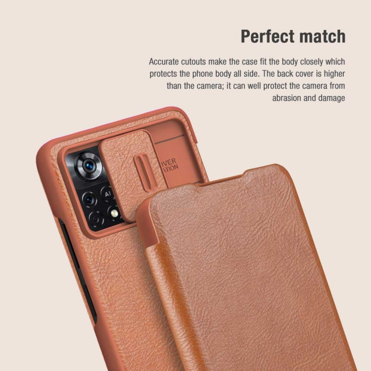 For Xiaomi Poco X4 Pro 5G NILLKIN QIN Series Pro Sliding Camera Cover Leather Phone Case(Brown) - Xiaomi Cases by NILLKIN | Online Shopping UK | buy2fix