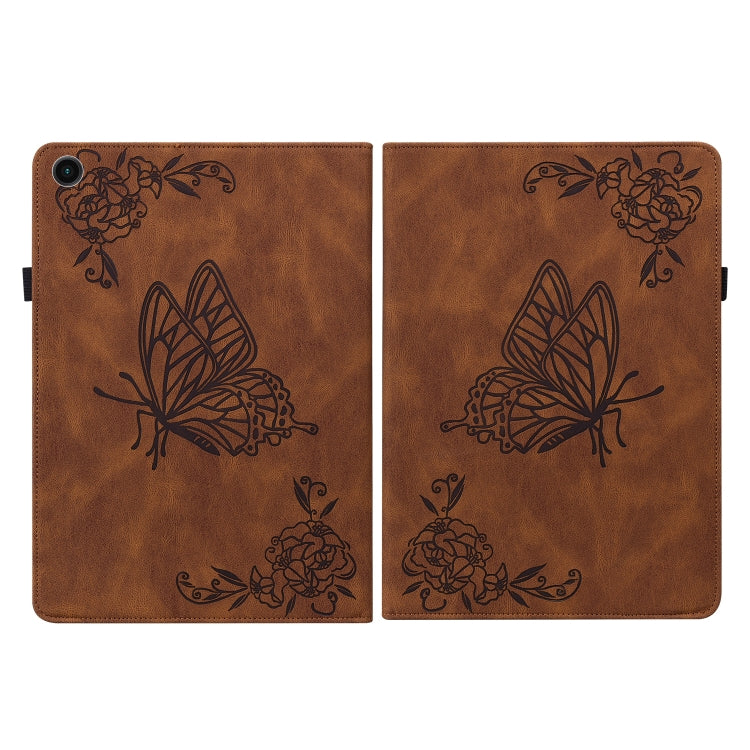 For Samsung Galaxy Tab A8 10.5 2021 Butterfly Flower Embossed Leather Tablet Case(Brown) - Samsung Accessories by buy2fix | Online Shopping UK | buy2fix