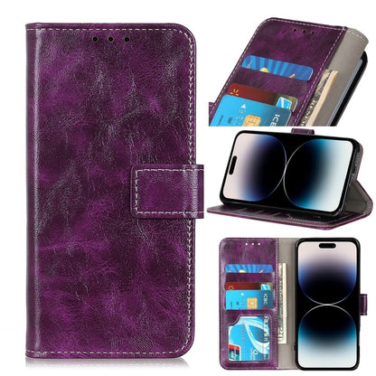 For iPhone 14 Pro Max Retro Crazy Horse Texture Horizontal Flip Leather Phone Case (Purple) - Apple Accessories by buy2fix | Online Shopping UK | buy2fix