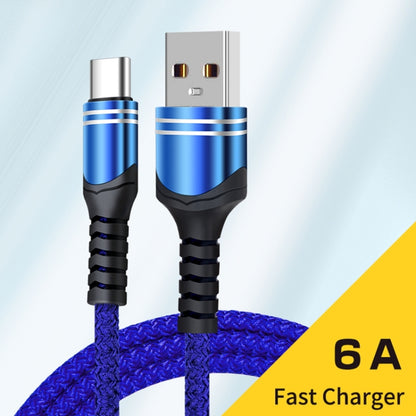 USB-C / Type-C 6A Woven Style USB Charging Cable, Cable Length: 1m(Blue) -  by buy2fix | Online Shopping UK | buy2fix