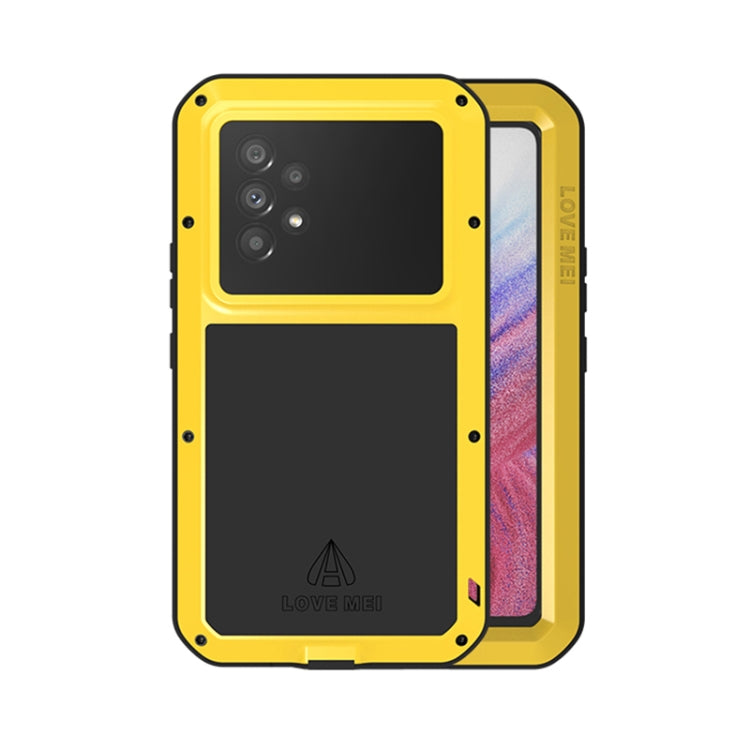 For Samsung Galaxy A53 LOVE MEI Metal Shockproof Waterproof Dustproof Protective Phone Case with Glass(Yellow) - Galaxy Phone Cases by LOVE MEI | Online Shopping UK | buy2fix