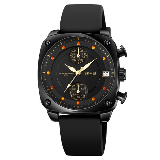 SKMEI 1903 Stainless Steel Buckle Silicone Strap Waterproof Quartz Watch(Black) - Silicone Strap Watches by SKMEI | Online Shopping UK | buy2fix