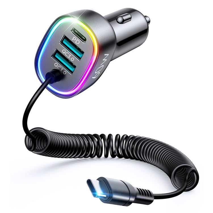 JOYROOM JR-CL19 60W 4 in 1 Car Charger with Type-C Coiled Data Cable(Black) - In Car by JOYROOM | Online Shopping UK | buy2fix