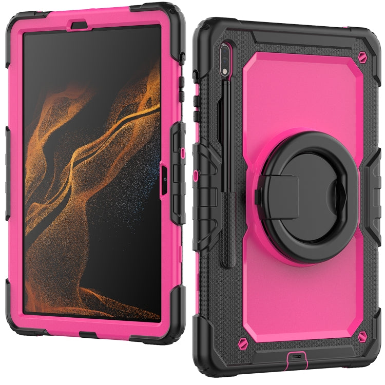 For Samsung Galaxy Tab S8+ / S7+ Bracelet Holder Silicone + PC Tablet Case(Rose Red) - Galaxy Tab S8+ Cases by buy2fix | Online Shopping UK | buy2fix