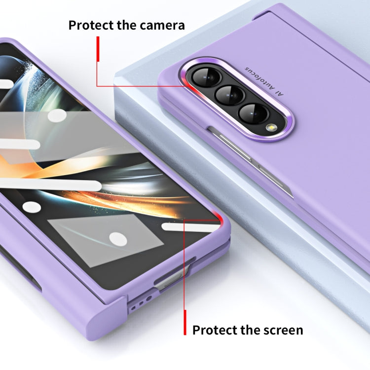 For Samsung Galaxy Z Fold4 Skin Feel Two-color Contact Lens Hinge Flip Phone Case with Pen Slot(Purple) - Galaxy Z Fold4 5G Cases by buy2fix | Online Shopping UK | buy2fix