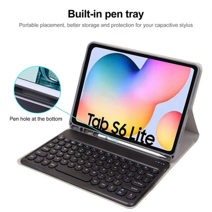 Round Cap Bluetooth Keyboard Leather Case with Pen Slot, without Touchpad For Samsung Galaxy Tab S7(Black+Black Keyboard) - Samsung Keyboard by buy2fix | Online Shopping UK | buy2fix