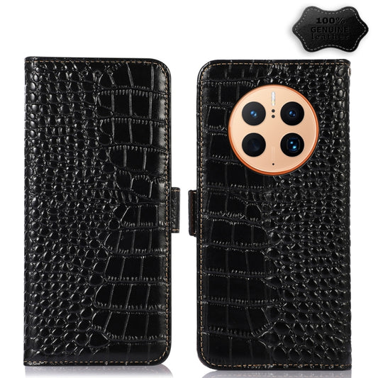 For Huawei Mate 50 Pro Crocodile Top Layer Cowhide Leather Phone Case(Black) - Huawei Cases by buy2fix | Online Shopping UK | buy2fix