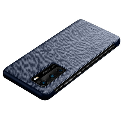 For Huawei P40 QIALINO Puda Texture Side Window View Leather Phone Case(Blue) - Huawei Cases by QIALINO | Online Shopping UK | buy2fix