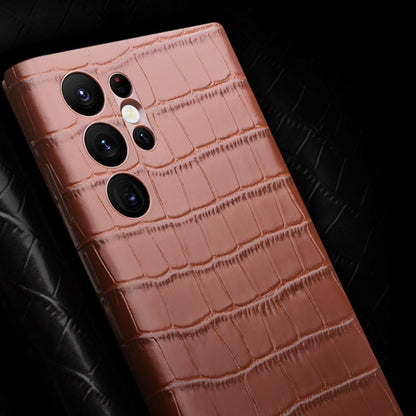 For Samsung Galaxy S22 5G QIALINO Crocodile Pattern Genuine Leather Phone Case(Brown) - Galaxy S22 5G Cases by QIALINO | Online Shopping UK | buy2fix