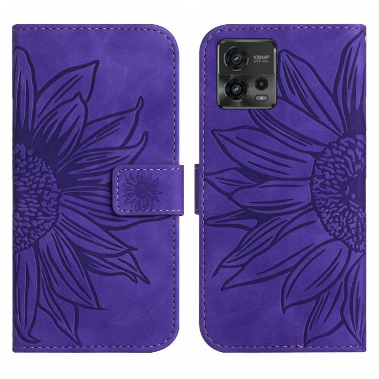 For Motorola Moto G72 5G Skin Feel Sun Flower Pattern Flip Leather Phone Case with Lanyard(Dark Purple) - Motorola Cases by buy2fix | Online Shopping UK | buy2fix