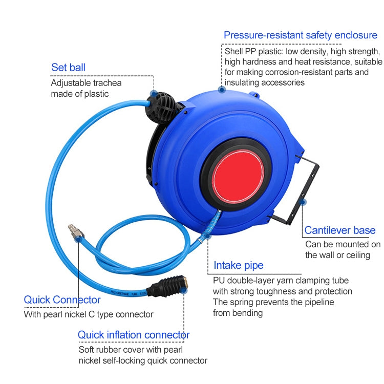 LAIZE Automatic Retractable Air Hose Reel Pneumatic PU Tube, Specification:8x5mm, 15m - PU Air Pipe by LAIZE | Online Shopping UK | buy2fix