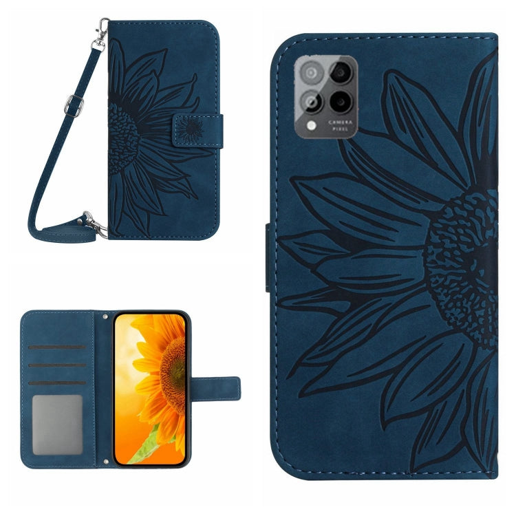For T-Mobile Revvl 6 Pro 5G Skin Feel Sun Flower Pattern Flip Leather Phone Case with Lanyard(Inky Blue) - More Brand by buy2fix | Online Shopping UK | buy2fix