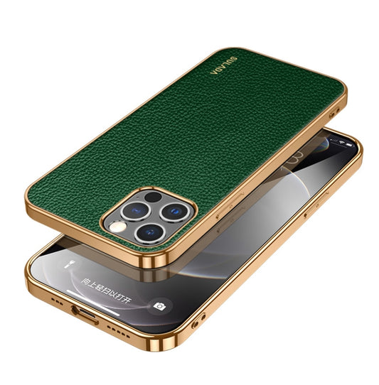 For iPhone 14 Pro SULADA Shockproof TPU + Handmade Leather Phone Case(Green) - iPhone 14 Pro Cases by SULADA | Online Shopping UK | buy2fix