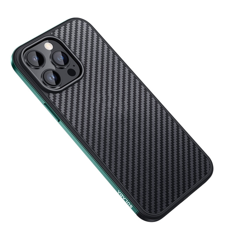 For iPhone 14 Pro SULADA Carbon Fiber Textured Shockproof Metal + TPU Frame Case(Dark Green) - iPhone 14 Pro Cases by SULADA | Online Shopping UK | buy2fix