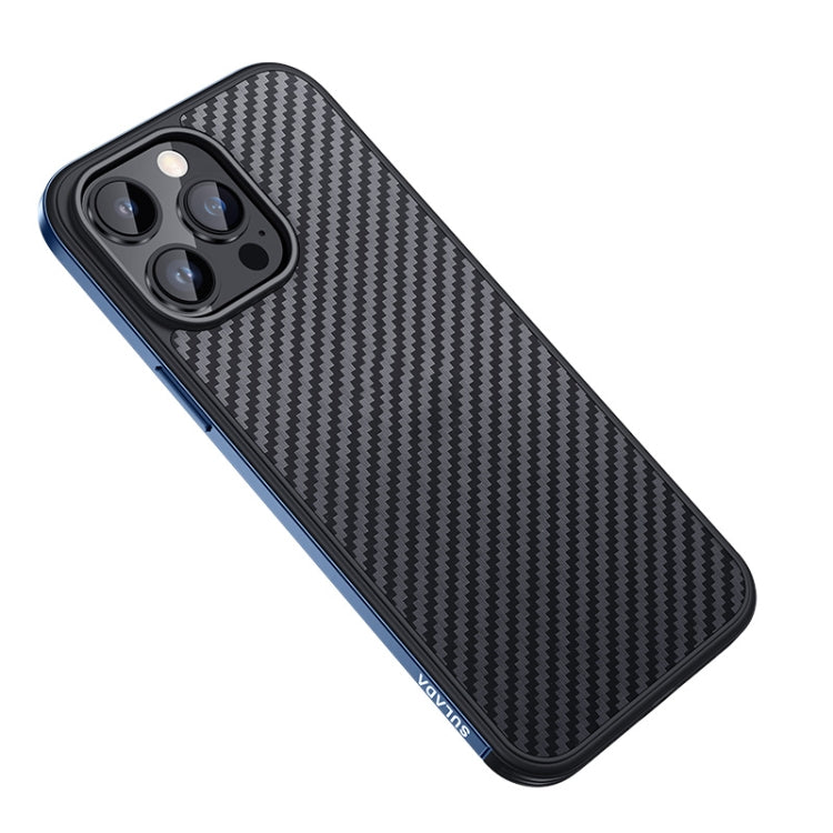 For iPhone 14 Pro SULADA Carbon Fiber Textured Shockproof Metal + TPU Frame Case(Dark Blue) - iPhone 14 Pro Cases by SULADA | Online Shopping UK | buy2fix