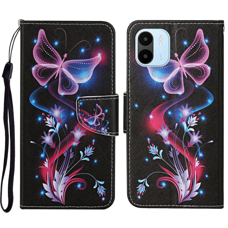 For Xiaomi Redmi A1 Colored Drawing Pattern Leather Phone Case(Fluorescent Butterfly) - Xiaomi Cases by buy2fix | Online Shopping UK | buy2fix