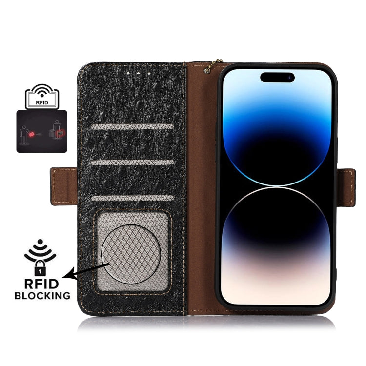 For Samsung Galaxy S23 5G Ostrich Pattern Genuine Leather RFID Phone Case(Black) - Galaxy S23 5G Cases by buy2fix | Online Shopping UK | buy2fix