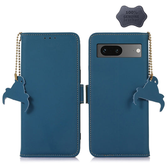 For Google Pixel 7 Genuine Leather Magnetic RFID Leather Phone Case(Blue) - Google Cases by buy2fix | Online Shopping UK | buy2fix