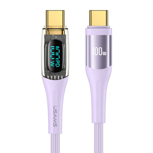 USAMS Type-C to Type-C PD100W Aluminum Alloy Transparent Digital Display Fast Charge Data Cable, Cable Length:1.2m(Purple) - USB-C & Type-C Cable by USAMS | Online Shopping UK | buy2fix