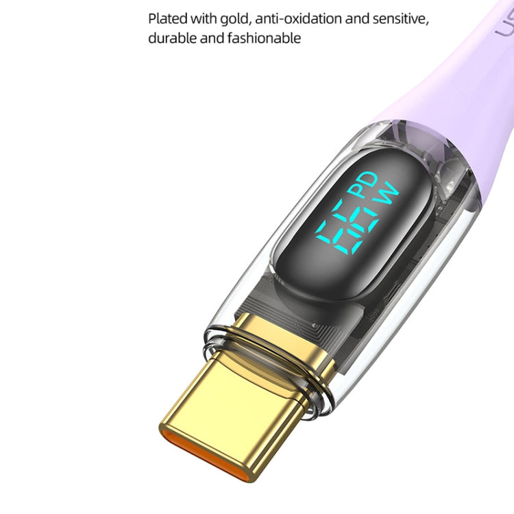 USAMS USB to Type-C 66W Aluminum Alloy Transparent Digital Display Fast Charge Data Cable, Cable Length:2m(Purple) -  by USAMS | Online Shopping UK | buy2fix