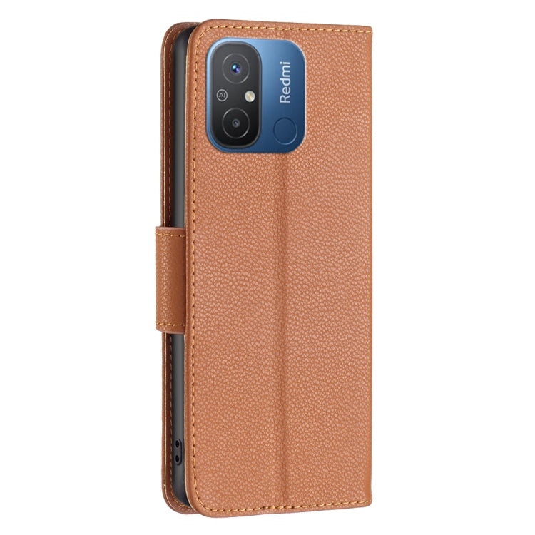 For Xiaomi Redmi 12C Litchi Texture Pure Color Leather Phone Case(Brown) - Xiaomi Cases by buy2fix | Online Shopping UK | buy2fix