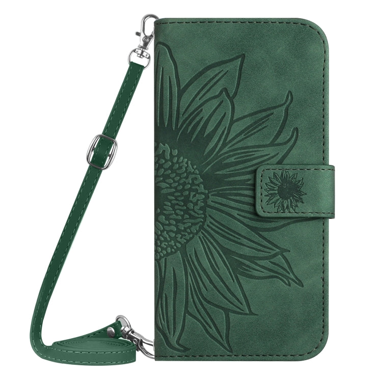 For Motorola Moto G73 5G HT04 Skin Feel Sun Flower Embossed Flip Leather Phone Case with Lanyard(Green) - Motorola Cases by buy2fix | Online Shopping UK | buy2fix