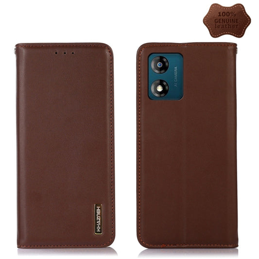 For Motorola Moto E13 4G 2023 KHAZNEH Nappa Top Layer Cowhide Leather Phone Case(Brown) - Motorola Cases by buy2fix | Online Shopping UK | buy2fix