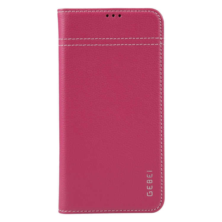 For iPhone 14 GEBEI Top-grain Horizontal Flip Leather Phone Case(Rose Red) - iPhone 14 Cases by GEBEI | Online Shopping UK | buy2fix