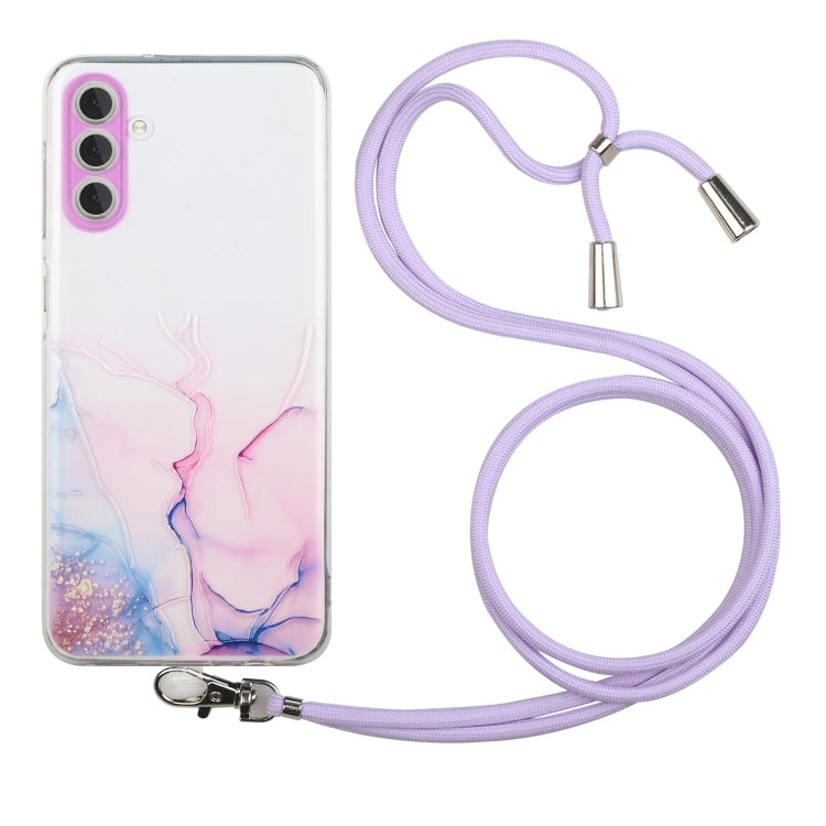 For Samsung Galaxy A14 5G / 4G Hollow Marble Pattern TPU Phone Case with Neck Strap Rope(Pink) - Galaxy Phone Cases by buy2fix | Online Shopping UK | buy2fix