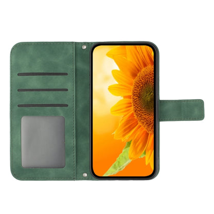 For Honor X9a 5G / Magic5 Lite Skin Feel Sun Flower Embossed Flip Leather Phone Case with Lanyard(Green) - Honor Cases by buy2fix | Online Shopping UK | buy2fix