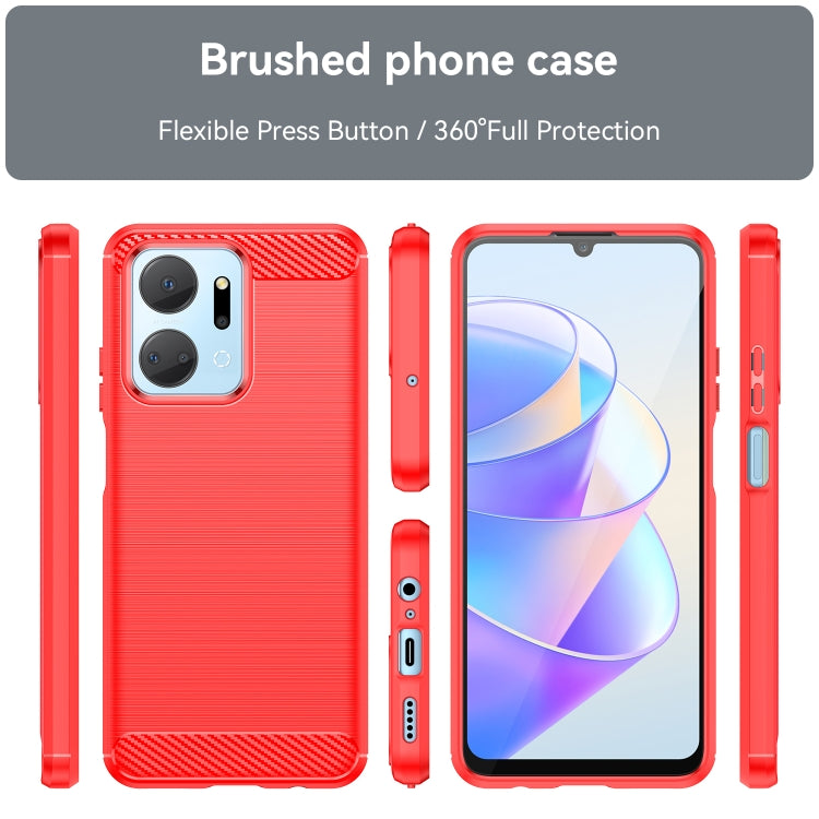 For Honor X7a Brushed Texture Carbon Fiber TPU Phone Case(Red) - Honor Cases by buy2fix | Online Shopping UK | buy2fix